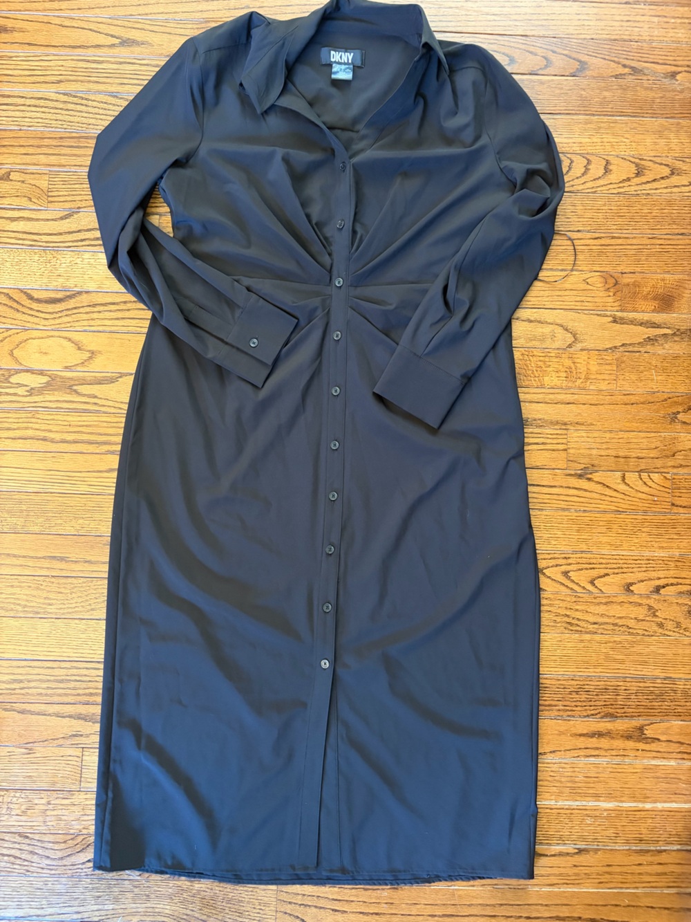DKNY women’s long sleeve button front black dress